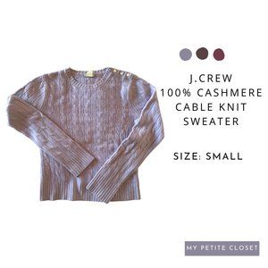 J Crew 100% Cashmere Sweater Women Small Lavender Purple Cable Knit Long Sleeve